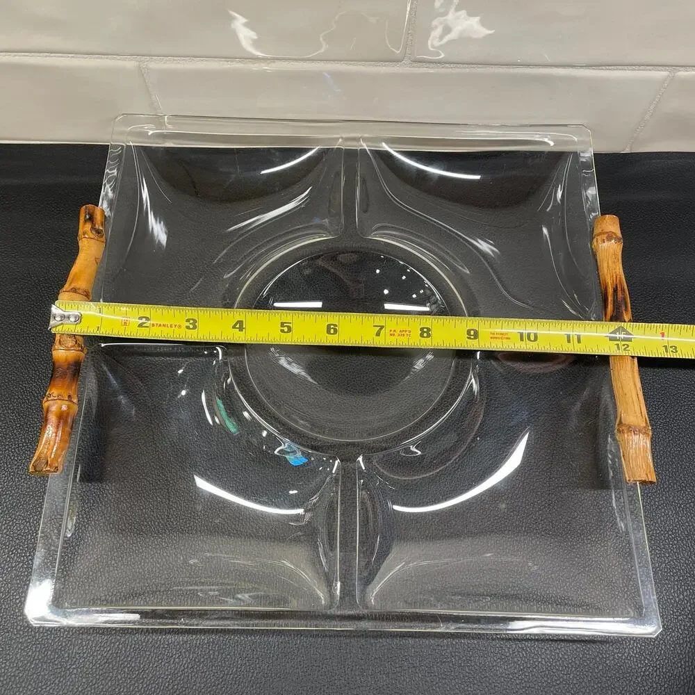 Vintage Bamboo and Acrylic Sectioned Serving Tray